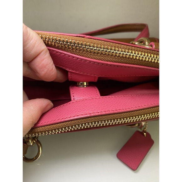 Coach Mini Christie Brown Pebble Leather Pink Trim Pink Lining Zip F37762 - Picture 10 of 16